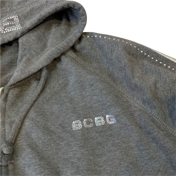 bcbg max azria gray zip up hooded rhinestone studded track jacket - Picture 2 of 7